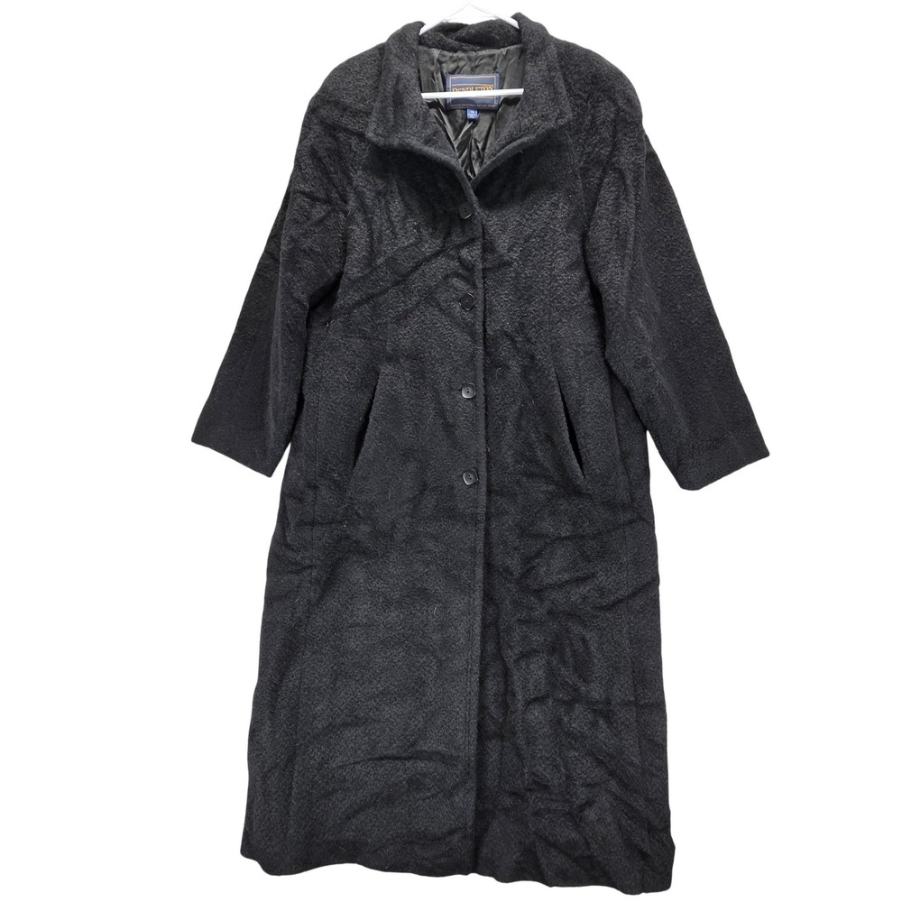 Pendleton Alpaca Coat Womens 16 Gray Fleece Long Single Breasted Lined Warm